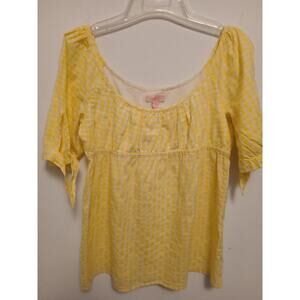 Lilly Pulitzer Yellow White Gingham Check Peasant Top Shirt 6 Small Short Sleeve